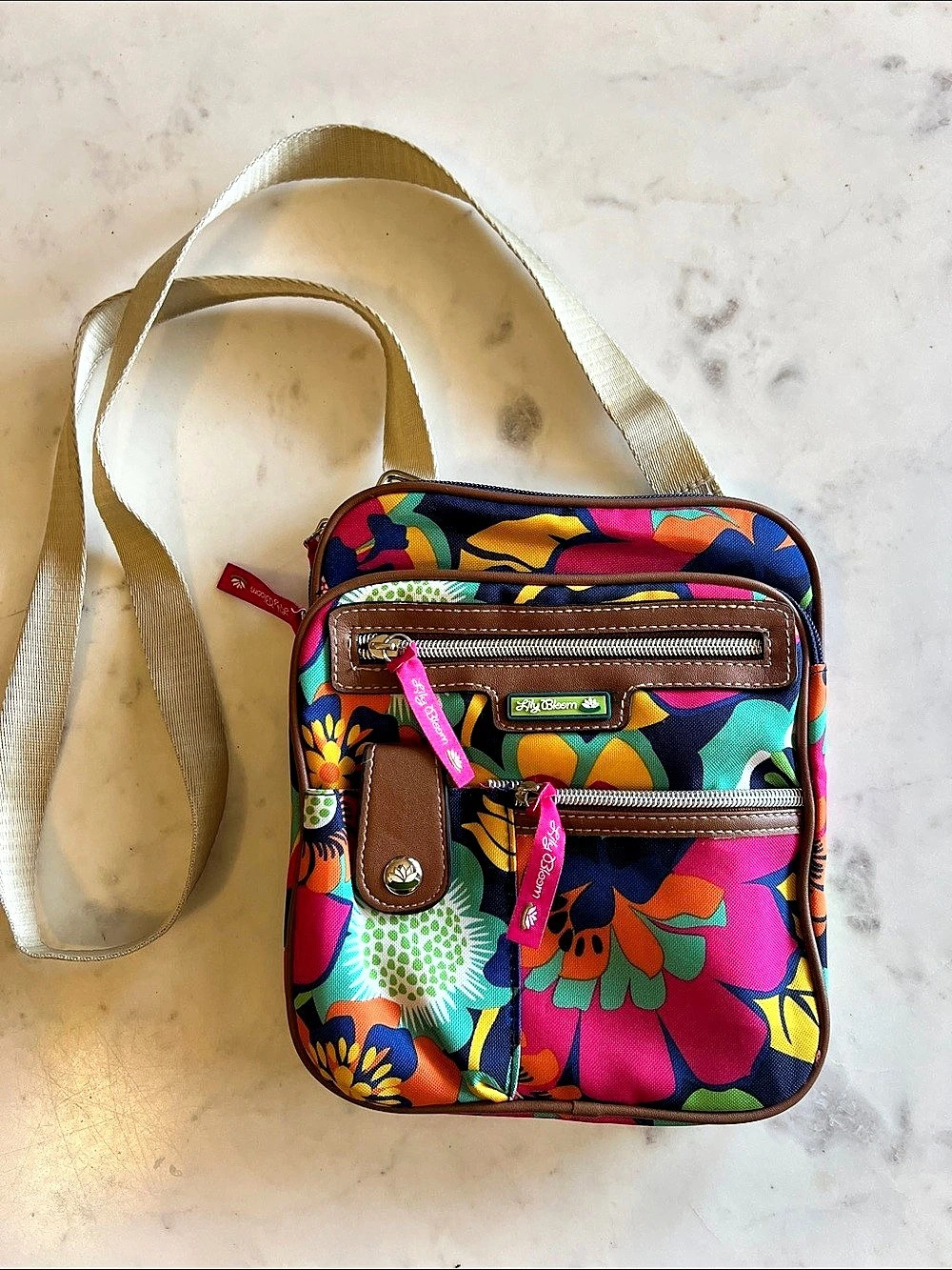 Lily Bloom Floral Print Crossbody Bag – Eco-Friendly Multi-Pocket Purse